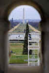 The January 20th Inauguration platform as seen through Capitol Hill window in Washington DC on December 4, 2008.