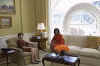 Laura Bush and Michelle Obama meet in a private room in the residence of the White House on November 10, 2008.