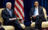 President-elect Barack Obama meets with Senator John McCain at Obama's Chicago transition offices on November 17, 2008. Obama is joined by VP-elect Joe Biden, SC Senator  Graham, and Secretary of State nominee Rahm Emanuel.