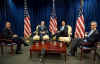 President-elect Barack Obama meets with Senator John McCain at Obama's Chicago transition offices on November 17, 2008. Obama is joined by VP-elect Joe Biden, SC Senator  Graham, and Secretary of State nominee Rahm Emanuel.