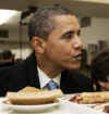 President-elect Barack Obama orders lunch next to the dessert counter. Obama had had lunch in Chicago with his transition advisor Valerie Jarrrett at Manny's Deli in Chicago. Obama's every moment was watched by surprised staff and patrons.