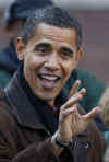 The Obama family helps at a Chicago school food bank on November 26, 2008.