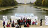 As One World Yes We Can 24-ft banner with hand-written messages is displayed between the Lincoln Memorial and the Reflecting Pool in Washington DC on November 6, 2008.