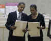 Barack Obama and Michelle Obama cast their vote at a Chicago school on election day - November 4, 2008.