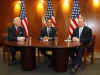 Former Vice President Al Gore meets with President-elect Barack Obama and Vice president-elect Joseph Biden at the Obama transition offices in Chicago on December 9, 2008.