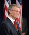 Barack Obama announces Senate Majority Leader Tom Daschle as nominee for chief of the Department of Health and Human Resources at a Chicago press conference on December 11, 2008.