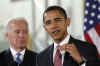 Vice President-elect Joe Biden listens as President-elect Barack Obama announces Arne Duncan as nominee for Education Secretary at a press conference at the Dodge Renaissance Academy in Chicago on December 16, 2008.