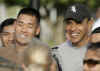 Barack Obama talks to US Marines outside the Semper Fit gym at the Kaneohe Maine Corps Base in Kailua, Hawaii on December 22, 2008.