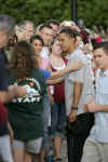 Barack Obama greets crowd after workout at the Semper Fit gym on the Kaneohe Bay Marine Corps Base in Kailua, Hawaii on December 28, 2008.