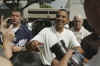 Barack Obama greets the crowd after playing basketball at Punahou School in Honolulu, Hawaii on December 30, 2008. Barack Obama graduated from Honolulu's Punahou School in 1979.