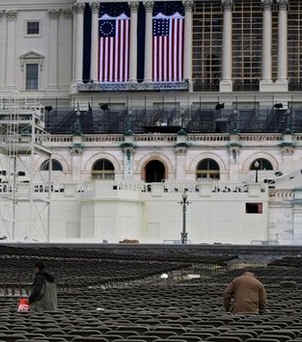 Chairs are placed in front of the Capitol Building on January 10, 2009 ten days prior to the January 20th inauguration.