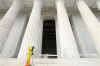 A worker cleans the steps of the Lincoln Memorial in preparation for the inauguration of President Barack Obama. 