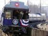 Barack and Michelle Obama meet Joe and Jill Biden in Wilmington, Delaware and delivers a brief speech. Barack Obama travels with Michelle Obama and Joseph and Jill Biden enroute from Philadelphia to Washington in a 137 mile whistle-stop tour imitating Abraham Lincoln's train journey almost 150 years after Lincoln's inaugural journey. 