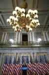 Timothy Geithner gives his first press conference as Secretary Treasurer in the Cash Room of the Treasury Department.