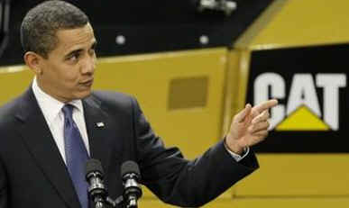 President Barack Obama meets with the CEO of Caterpillar and speaks to the employees of the Caterpillar plant in East Peoria on February 12, 2009.