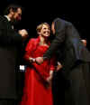 President Barack Obama and First Lady Michelle Obama attend the Grand Re-Opening of Ford's Theatre in Washington on February 11, 2009. President Obama meets a Lincoln actor, receives a copy of the Gettysburg Address, and speaks just below the box where President Abraham Lincoln was shot. Photo: President Obama kisses CBS News anchor Katie Couric.