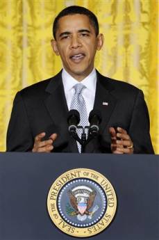 President Barack Obama speaks to the Business Council comprising of the leaders of US corporations to outline President Obama's economic plan set at $787 billion. Obama spoke in the East Room of the White House on February 13, 2009.