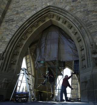 Security preparations continue on Parliament Hill in Ottawa just 48 hours before President Barack Obama's visit to Canada. RCMP and US Secret Service prepare to secure the Parliament grounds, including the installation of concealment tarps (photo), bullet-proof plexi-glass, and street and pedestrian barriers.