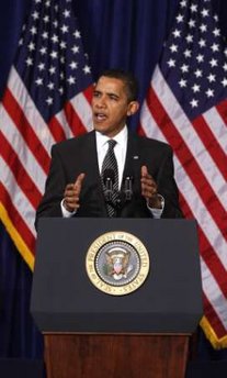 President Barack Obama speaks on his plans to assist struggling homeowners who are facing foreclosure. President Obama spoke at the Dobson High school in Mesa, Arizona on February 18, 2009. Photo of front page of speech (center left photo).