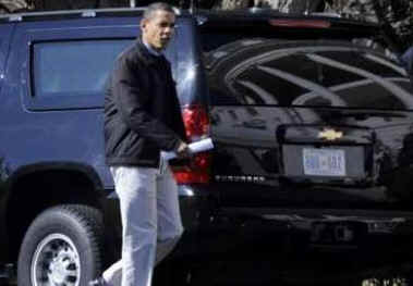 President Barack Obama leaves the Oval Office of the White House to attend a Sunday family event in Washington.