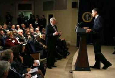 President Obama speaks to lawmakers at the Fiscal Responsibility Summit in the Old Executive Building of the White House.