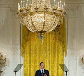 President Barack Obama speaks to US Senators and other government officials at the Fiscal Responsibility Summit in the East Room of the White House.