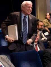 President Barack Obama speaks to US Senators and other government officials at the Fiscal Responsibility Summit in the East Room of the White House. Senator John McCain (photo) was one of the attendees who asked questions after Obama's remarks on February 23, 2009.