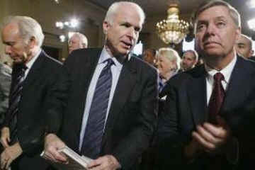 President Barack Obama speaks to US Senators and other government officials at the Fiscal Responsibility Summit in the East Room of the White House. Senator John McCain (photo) was one of the attendees who asked questions after Obama's remarks on February 23, 2009.