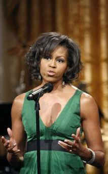 First Lady Michelle Obama hosts a function for musician Stevie Wonder who was awarded the Library of Congress Gershwin Prize in a ceremony in the East Room of the White House on February 25, 2009.