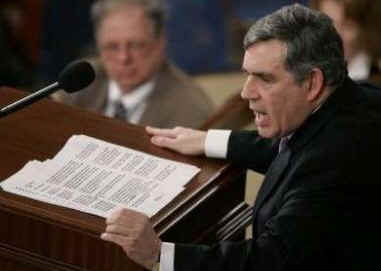 UK Prime Minister Gordon Brown addresses a joint Session of the US Congress at Capitol Hill in Washington, DC on March 4, 2009.