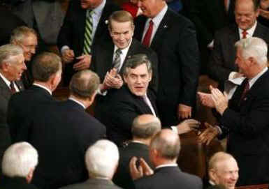 UK Prime Minister Gordon Brown addresses a joint Session of the US Congress at Capitol Hill in Washington, DC on March 4, 2009.