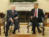 President Barack Obama meets with former President Bill Clinton, Senator Edward M. Kennedy, and Vice President Joe Biden in the Oval Office of the White House.