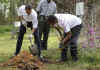 President Barack Obama plants trees with volunteers at the Kenilworth Aquatic Gardens.