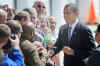 President Obama arrives on Air Force One in Des Moines, Iowa and is greeted by supporters.