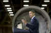 President Barack Obama speaks at the Trinity Structural Towers Manufacturing Plant in Newton, Iowa on Earth Day, April 22, 2009.