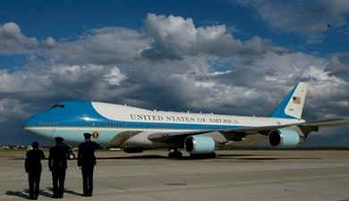 President Barack Obama returns to Washington, DC from Des Moines, Iowa arriving at Andrews Air Force Base on Air Force One.