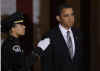 President Barack Obama arrives at the Holocaust Days of Remembrance in the Rotunda of the Capitol.