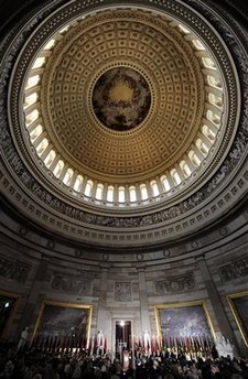 President Barack Obama attends and speaks at the Holocaust Days of Remembrance in the Rotunda of the Capitol.