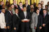 President Barack Obama meets with the NCAA National Football Champion Florida Gators in the East Room of the White House.