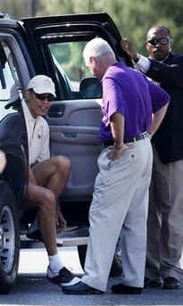 President Barack Obama takes advantage of the warm summer like weather to play his first round of golf since becoming US President.