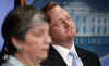 Secretary of Homeland Security Janet Napolitano and Press Secretary Robert Gibbs at a rare Sunday press conference.