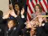 First Lady Michelle Obama, Secretary of State Hillary Clinton, Speaker of the House Nancy Pelosi and other guests join in an unveiling ceremony of the sculpted bust of Sojourner Truth.