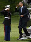 President Barack Obama returns to Washington on Air Force One and on to Marine One on April 29, 2009.