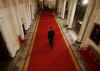 President Barack Obama in the Cross Hall of the White House after speaking at a prime time press conference on the 100th day anniversary of his presidency on April 29, 2009.