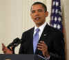 President Barack Obama speaks at a prime time press conference on the 100th day anniversary of his presidency on April 29, 2009.