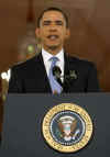 President Barack Obama speaks at a prime time press conference on the 100th day anniversary of his presidency on April 29, 2009.