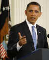 President Barack Obama speaks at a prime time press conference on the 100th day anniversary of his presidency on April 29, 2009.