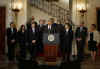 President Barack Obama speaks on the auto industry in the Grand Foyer of the White House on April 30, 2009.