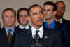 President Barack Obama speaks on the auto industry in the Grand Foyer of the White House on April 30, 2009.