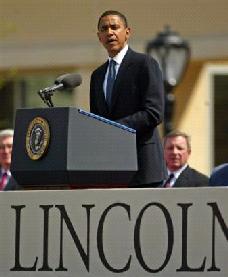 Senator Barack Obama remarks at the opening of the Lincoln Presidential Museum and Library on April 20, 2005 in Lincoln, Illinois.